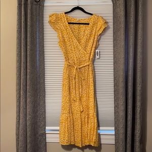 Yellow Floral Faux Wrap Dress NWT